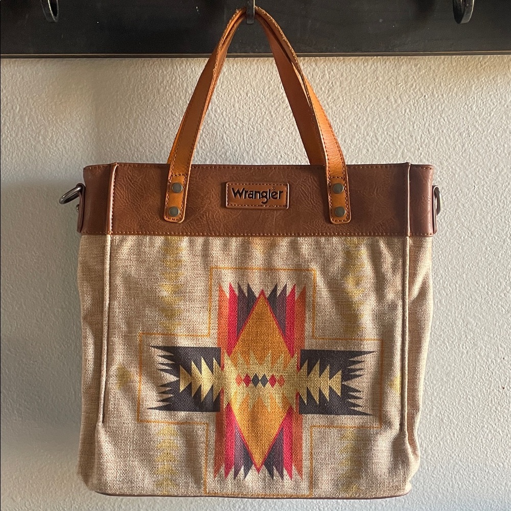Wrangler Canvas Western Tan and Brown Tote